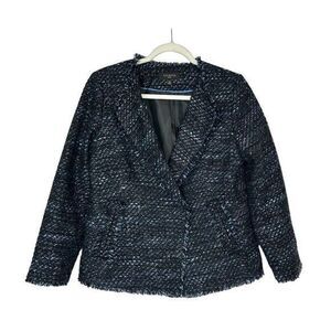Talbots Blue Sparkle Tweed Fringe Jacket 10 Petite Women’s 10P Blazer Work